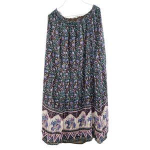 Winter Kate Black Floral Maxi Skirt with Purple & Teal Accents